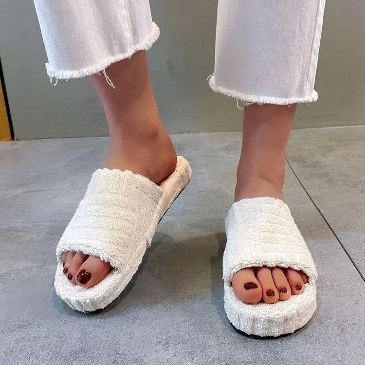 Fuzzy Open-Toe Fluff Slides