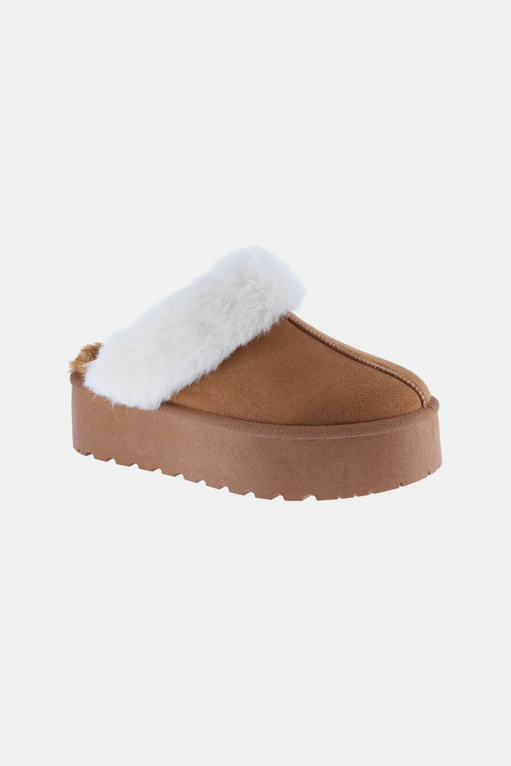 Fur-Trim Platform Clog Slippers